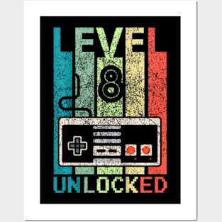 Kids Level 8 Unlocked Video Gamer 8Th Birthday Posters and Art